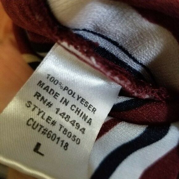 Windsor Womens Sz L Red White Striped Long Sleeve Overlap Blouse - Picture 3 of 10